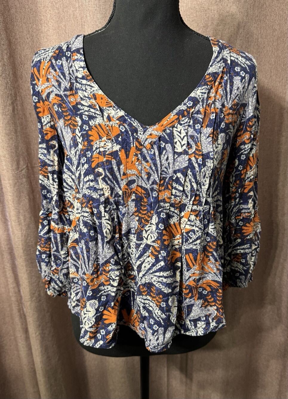 Maeve Anthropologie Womens Sz XS Boho Top Blouse Multicolor Blue 3/4 Sleeve